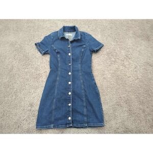TEMT Authentic Denim Dress Womens Small Blue Button Front Collared Short Sleeve